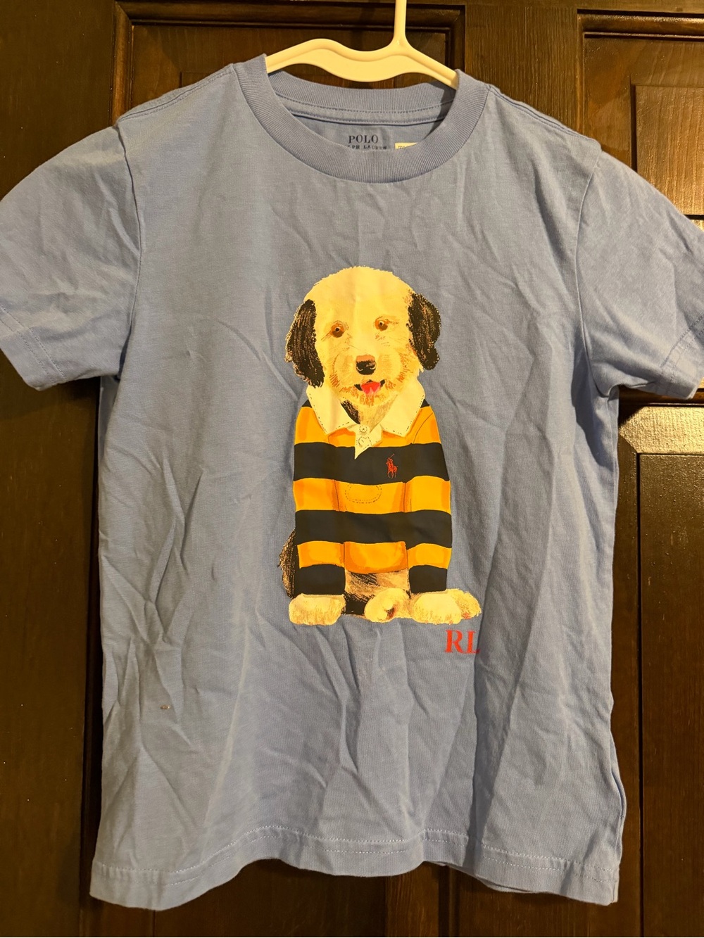 Polo by Ralph Lauren Light Blue Puppy Stripe Dog Tee size 6